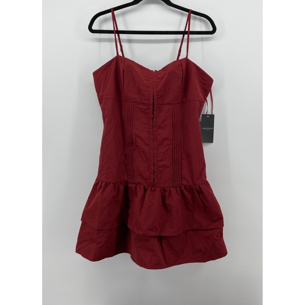 Mixed Threads Los Angeles Red Corset Mini Dress Smocked Back Goth Ruffle Hem XL